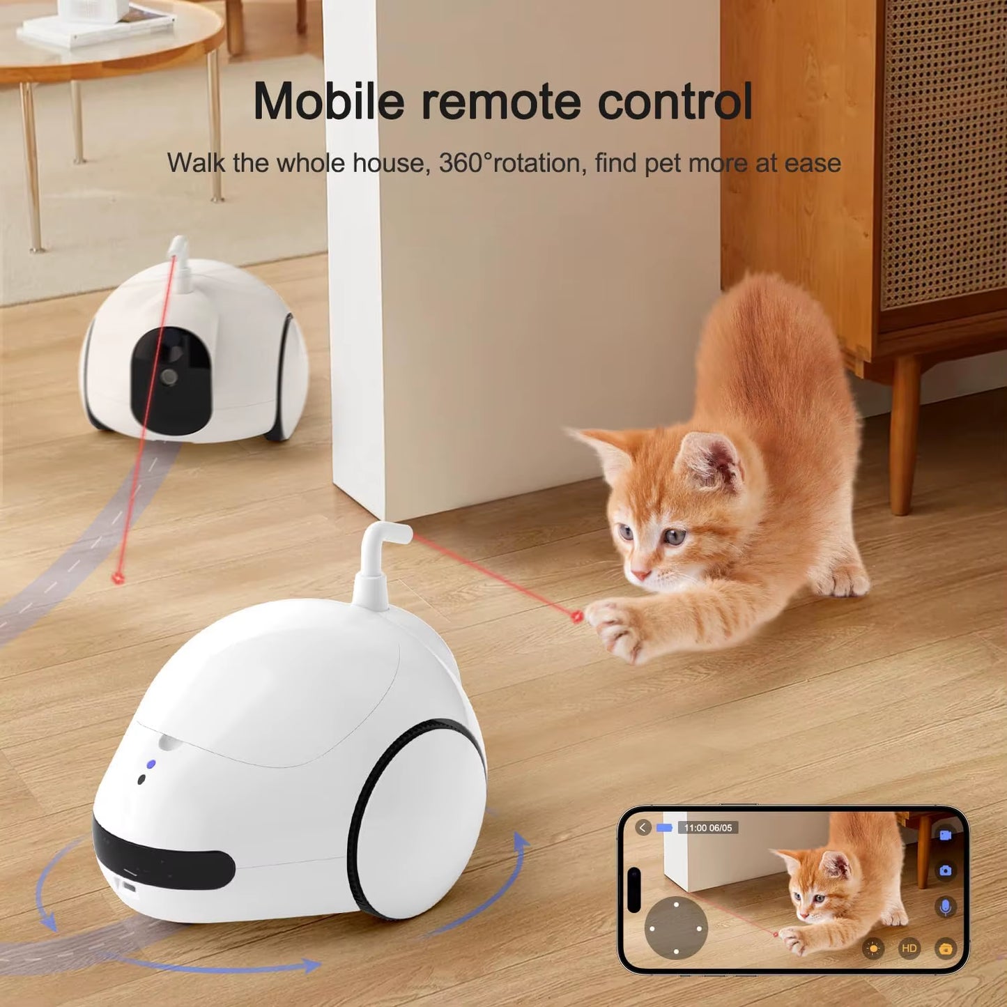 Pet Camera, Moving Pet Camera Robot with Phone App, Cat Toys with Camera, Pet Camera Treat Dispenser Robot, Dog Camera with Nigh